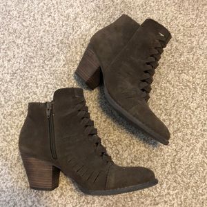 Dark Green Wooden Heel Booties